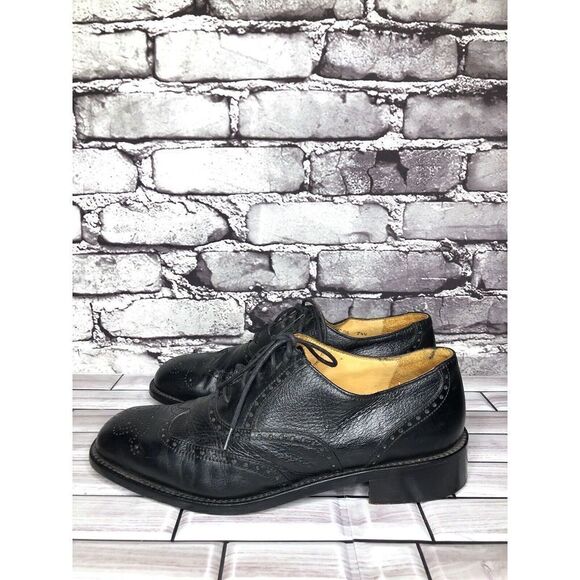 Mario Calugi Black Leather Wingtip Cap Toe Oxfords Lace Shoes Men Sz 7.5M US/41 - Picture 13 of 16
